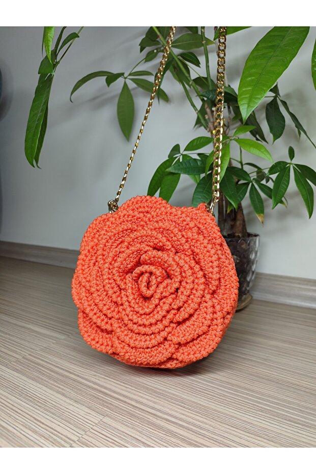 Polyester Macrame String Bag with Rose Detail