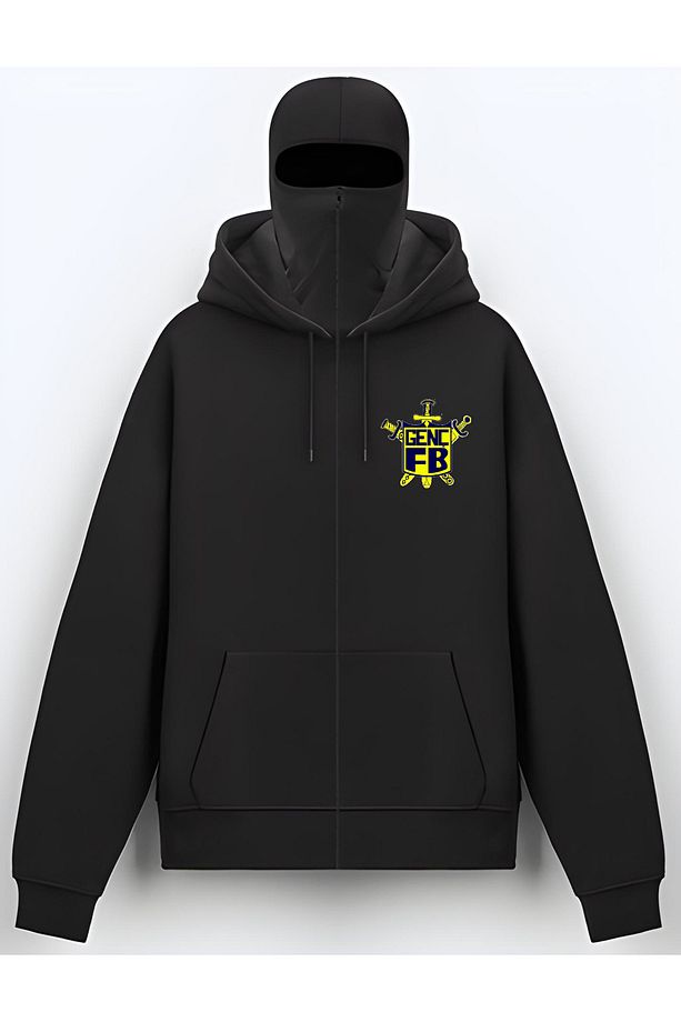 Genç Fenerbahçeliler Unisex Kar Maskeli Fermuarlı Hırka Oversize %100 Pamuk - 1