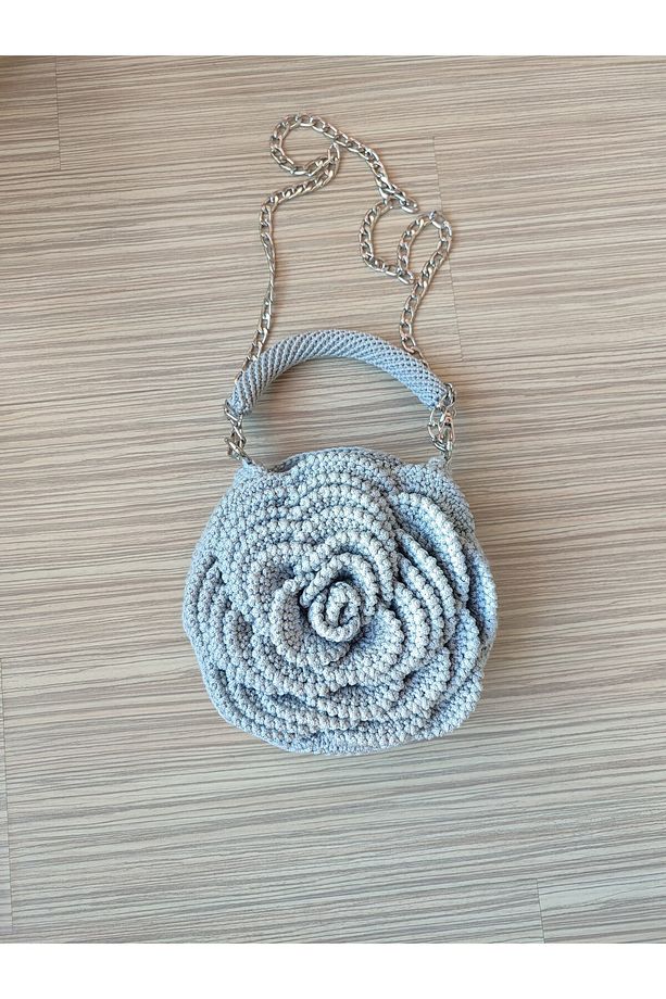 Polyester Makrome İpten Gül Detaylı Çanta - 3