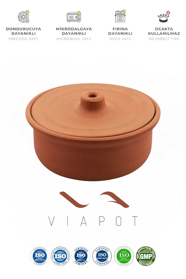 Güveç Orta 2500ml Sırsız Kapaklı Çömlek 24x12cm - 3