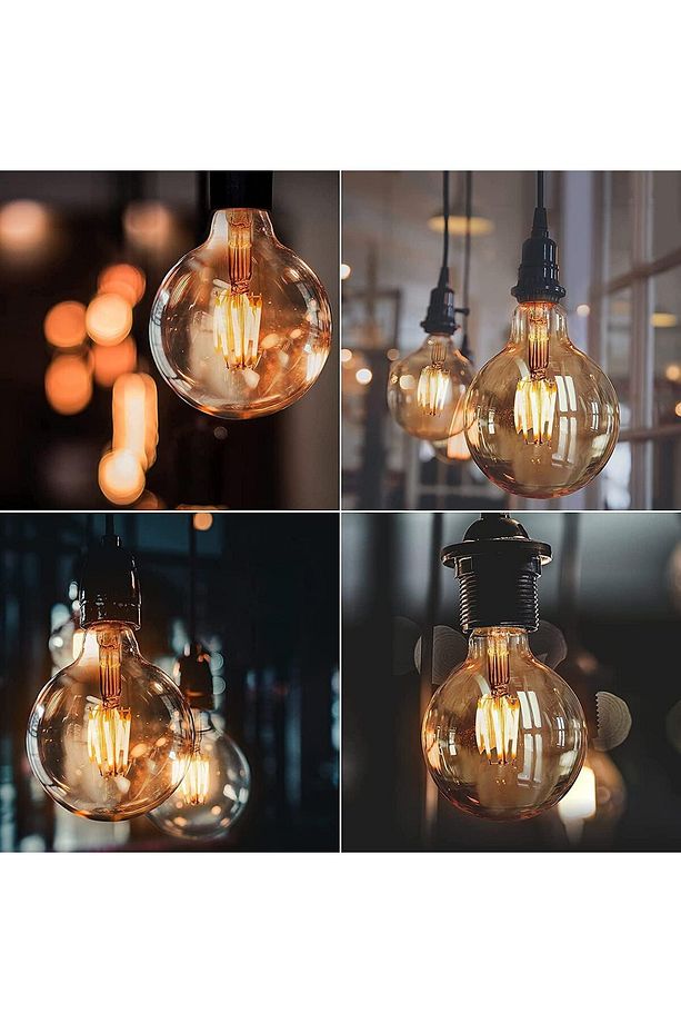 4W Rustik Led Ampul 2500K Dimlenebilir E27 Duylu 3 Adet Lambam G95 Amber Cam Sarı Işık Top Ampul - 2