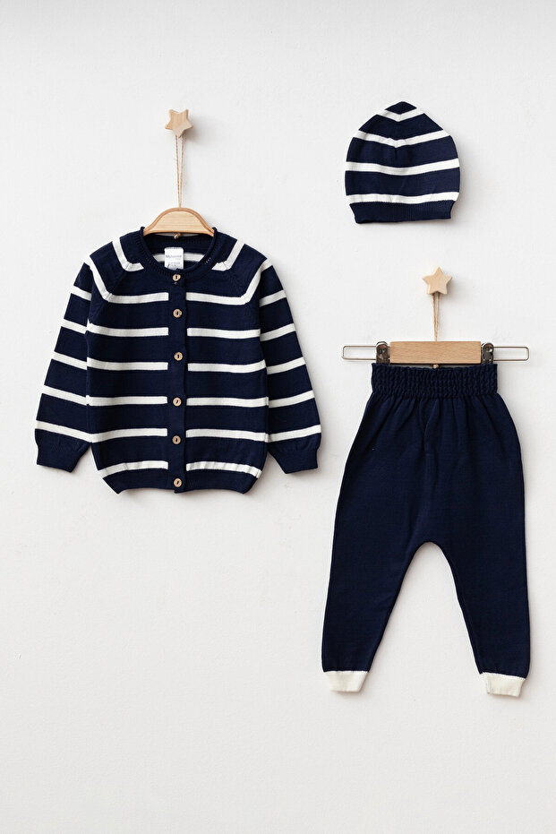 Striped Cardigan Knitwear Set 4038