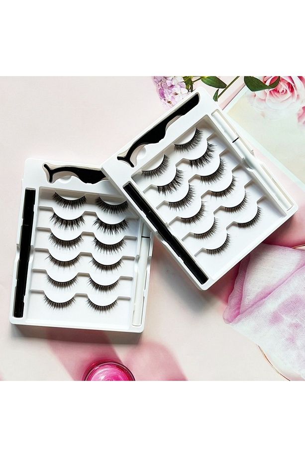 6 Adet Hacim ve Yoğunluğu Farklı, Siyah ve Şeffaf Eyeliner Mıknatıs Yapıştırıcılı Takma Kirpik Seti - 1