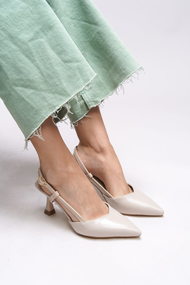 Women's Open Back Pointed Toe Stiletto 0012725 Leather Patent Leather Striped