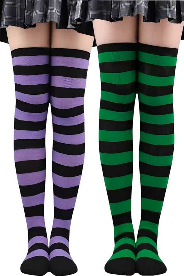 Kadın Kalın Şeritli 2'li  Diz Üstü Çorap - 4