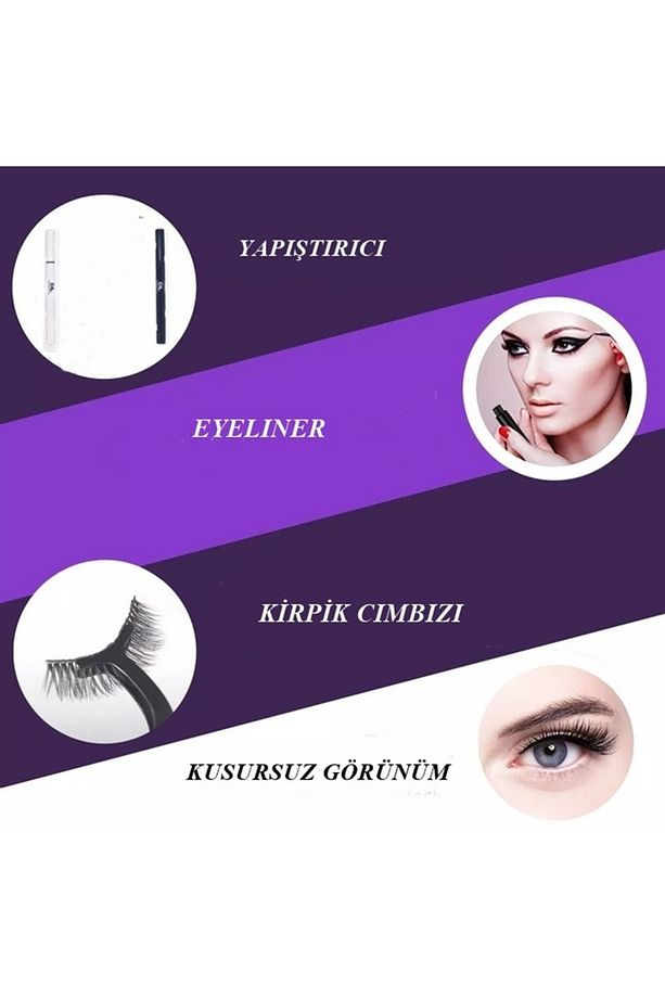 6 Adet Hacim ve Yoğunluğu Farklı, Siyah ve Şeffaf Eyeliner Mıknatıs Yapıştırıcılı Takma Kirpik Seti - 3