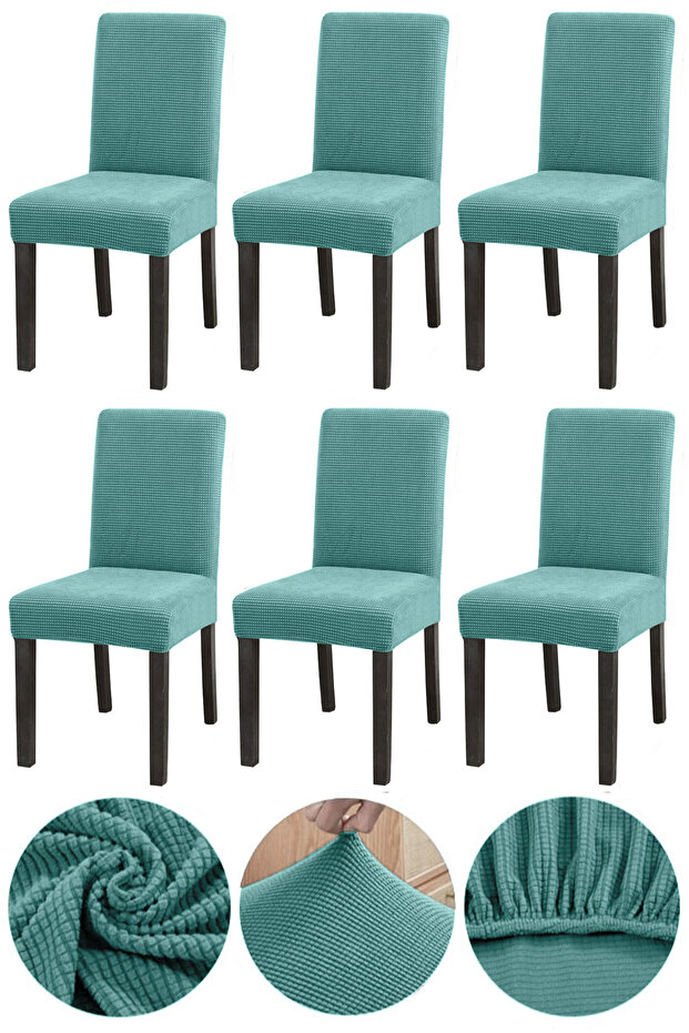 Bamboo Nano Fabric Lycra Washable 6-Piece Chair Cover Elastic Chair Cover (6 PCS) - Mint