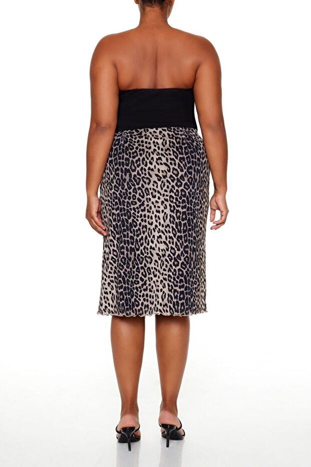 Plus Size Leopar Desenli Etek - 5