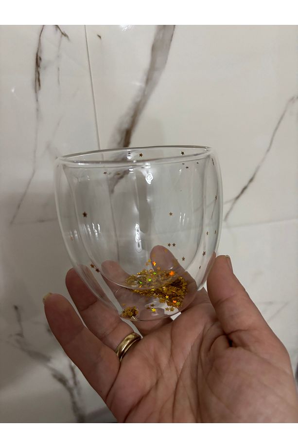 Çift Çidarlı Gold Yıldızlı Borosilikat Bardak 250ml - 3