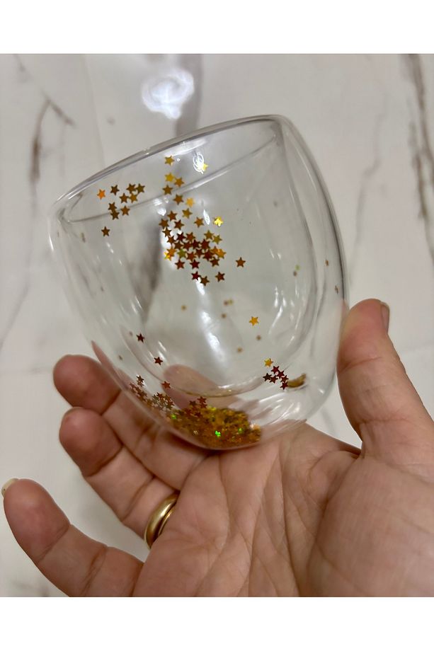Çift Çidarlı Gold Yıldızlı Borosilikat Bardak 250ml - 1