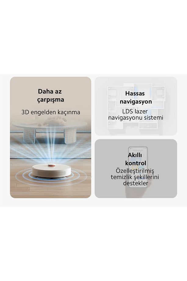 HEPA Filtre, Halı Tanıma, Çift Ped, 3D Engellerden Kaçınma, Basınçlı Paspas Özellikli Robot Süpürge - 4