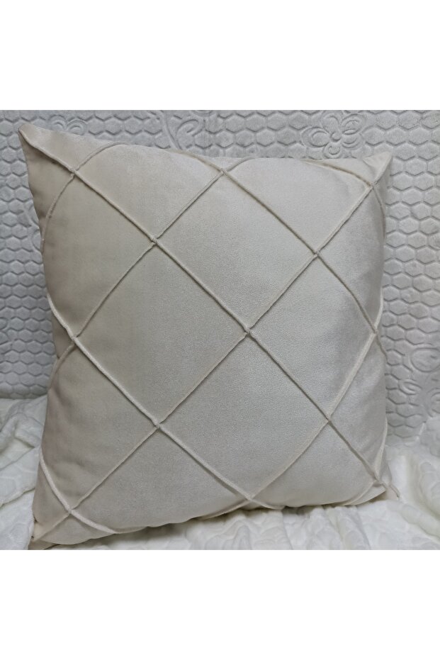غطاء وسادة مزخرف بنمط الماس الكريمي - 1