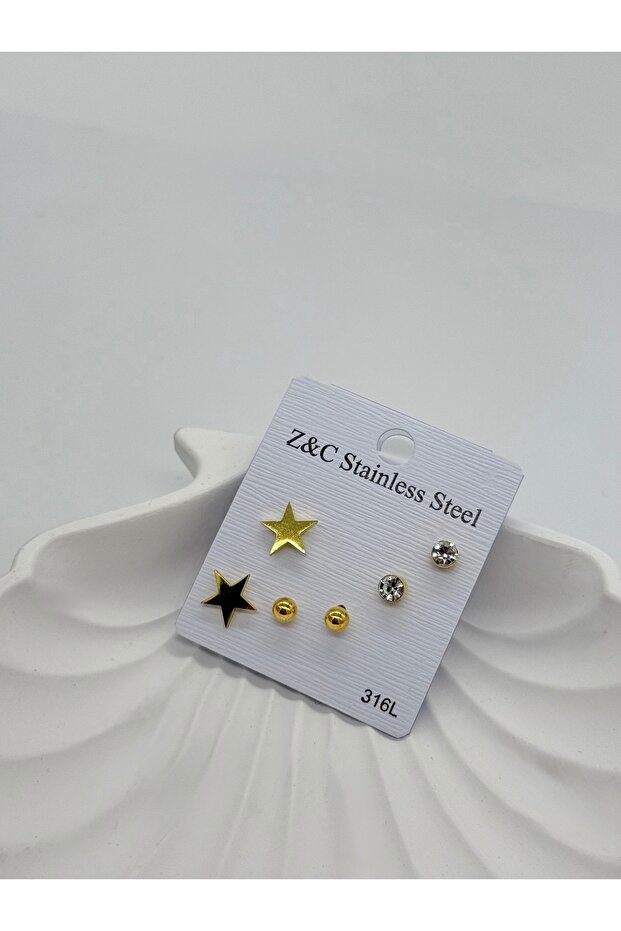 Set of 6 Star Model Steel Earrings