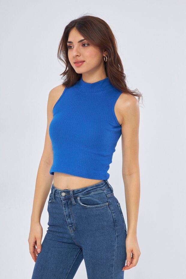 Sax Colorful Women's - Half Turtleneck Sleeveless Ribbed Tank Top