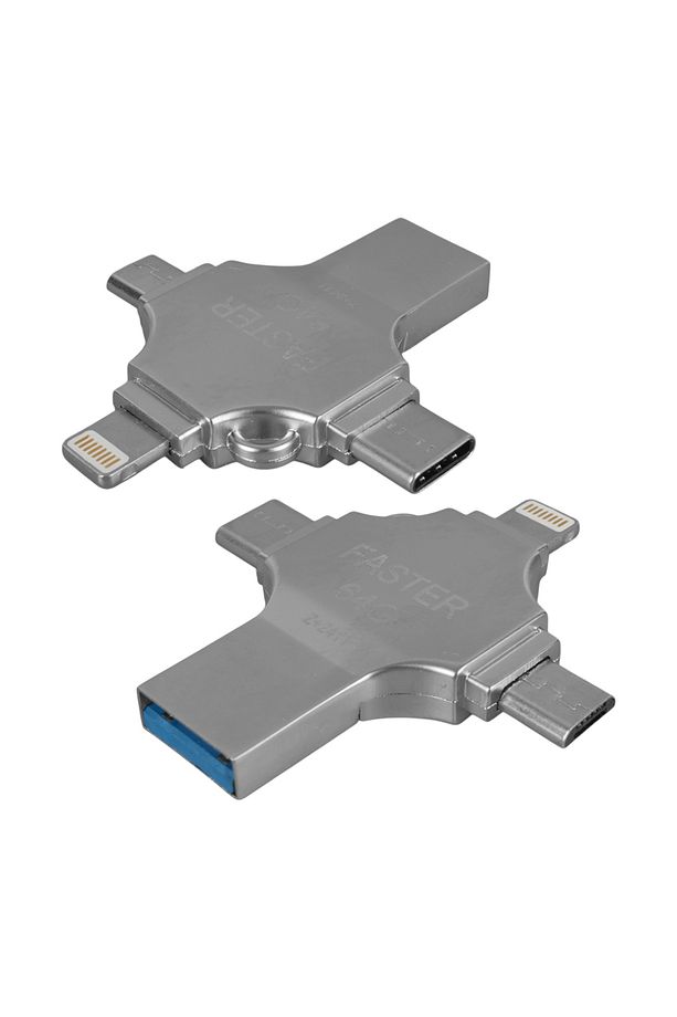 64 GB Flash Bellek Metal 4in1  USB -Type-C-Micro USB - Lightning Uyumlu(IOS-Android Uyumlu) - 3