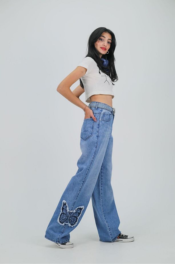 Y2k Kar Yıkamalı Butterfly Desenli Baggy Pantolon - 7
