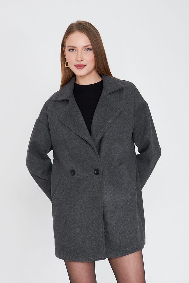 Kadın Antrasit Oversize Astarlı Kaşe Kaban / Sevde Ugur - 3