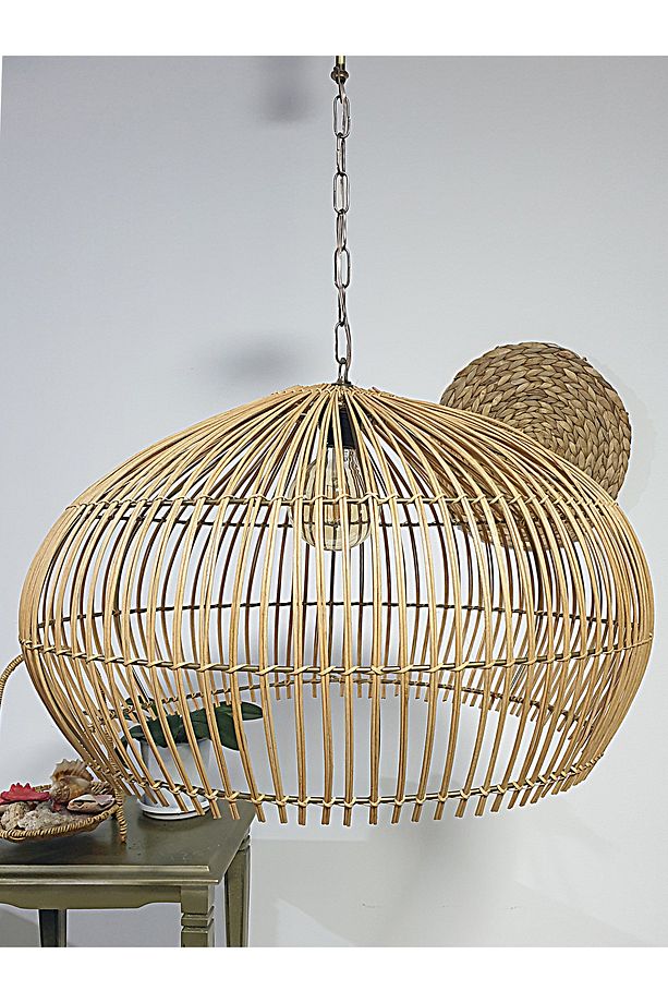 Rattan Bambu Hasır Makrome Sarkıt Avize çap 50 cm - 1
