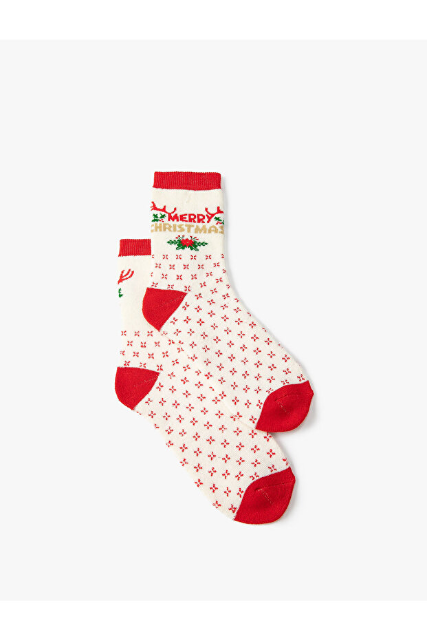 New Year's Patterned Towel Socks - 1