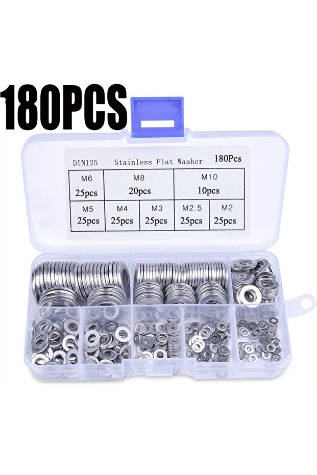 180pcs Stainless Steel Flat Washer Plain Washer Flat Gasket Rings Assortment Kit for Sump Plugs M...
