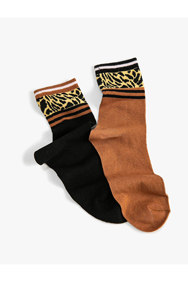 Set de 2 șosete cu model leopard multicolor - 1