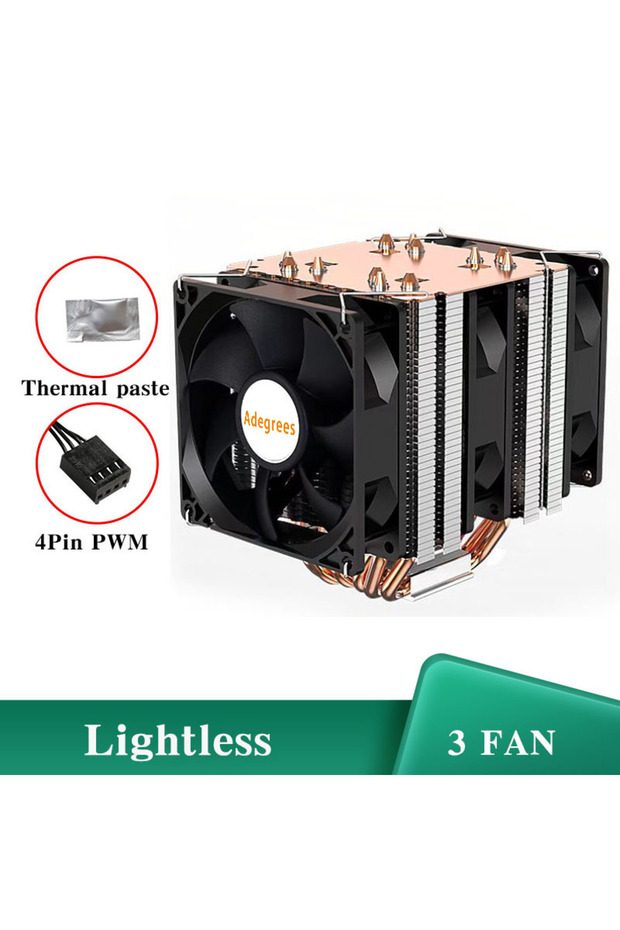 As shown LGA2011-X79-X99-E5 Lightless-3fan 6 Heat Pipe CPU Cooler 4Pin PWM PC Quiet Air Cooler Fan f