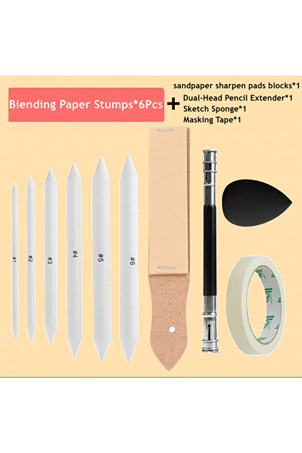 10Pcs Value Set Blending Stumps and Tortillions Paper Art Blenders Sandpaper Pencil Sharpener Pointe