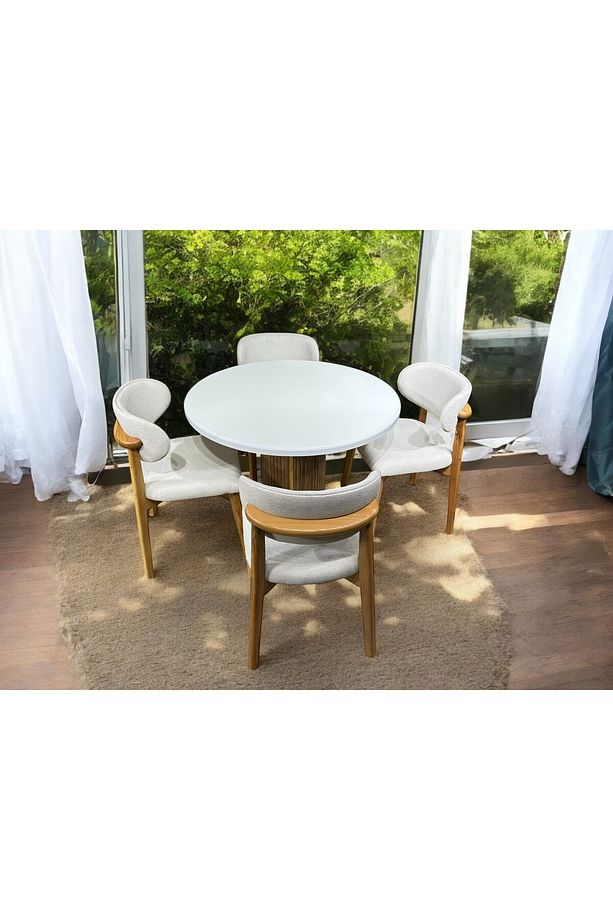 LORETTOM YUVARLAK 4 KİŞİLİK MASA TAKIMI,100CM 100CM BOHEM MASA TAKIMI - 3