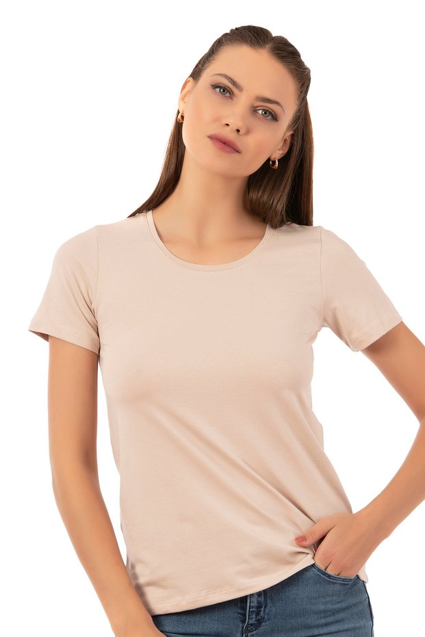 Özkan 26976 Women's Premium Soft Comfortable Fabric Viscose Crew Neck Short Sleeve Knitted T-Shirt