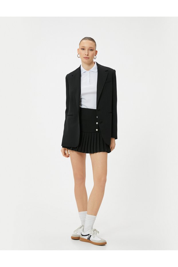 Pleated Mini Skirt Regular Waist with Buttons
