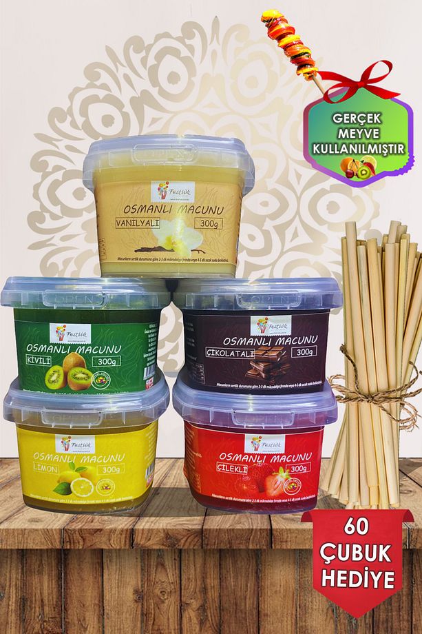 Osmanlı Macunu 5 Çeşit Limon, Çikolata, Vanilya, Kivi, Çilek Macun Seti - 60 Adet Macun Çubuğu - 1
