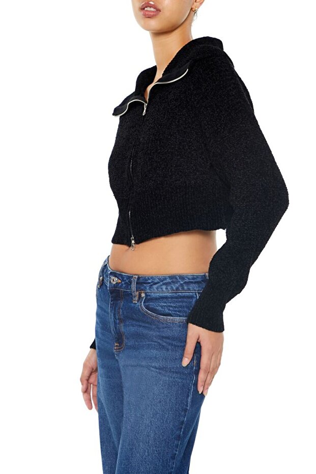 Crop Fermuarlı Hırka - 4