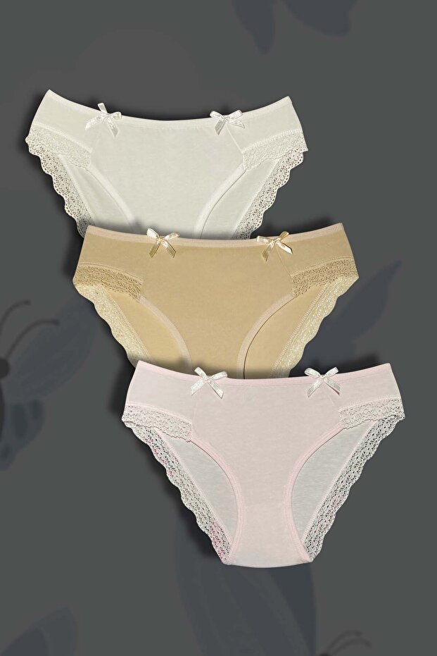 3-Piece Girl's Double Bow Lace Edge Cotton Panty