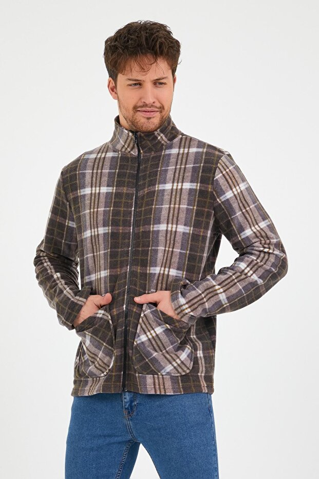 Men's Plaid Patterned Jacket Brown - 1