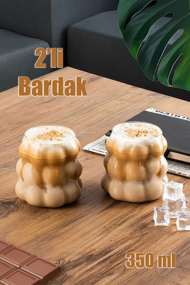 2 Adet Isıya Dayanıklı Borosilikat Cam Içecek Meşrubat Kahve Ve Sunum Bardağı Bardak Seti 350 ml - 1