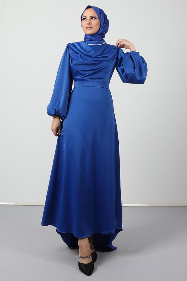 Kuyruklu Degaje Elbise Saks - 2
