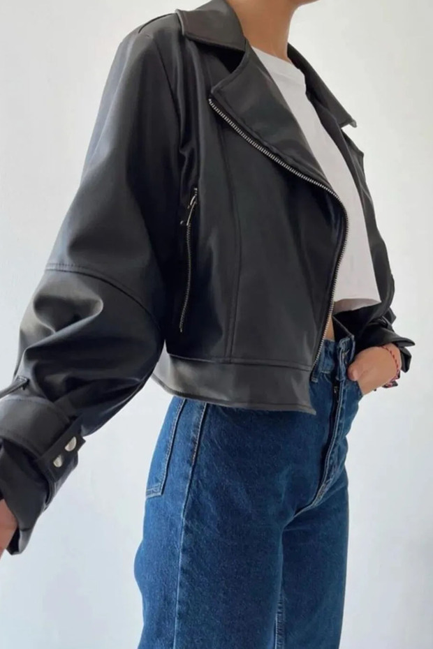Oversize Model Bomber Leather Jacket - 2
