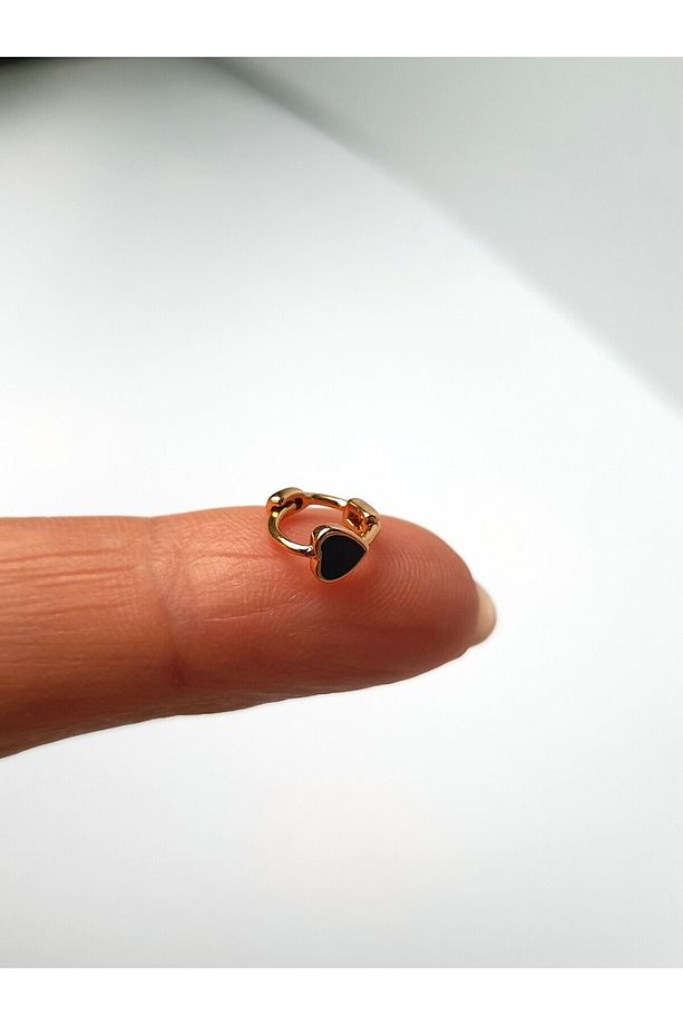 Aşk Kalp Gold Siyah Renk Çelik Tragus Helıx Lobe Piercing Tek Adet Gönderilir - 6