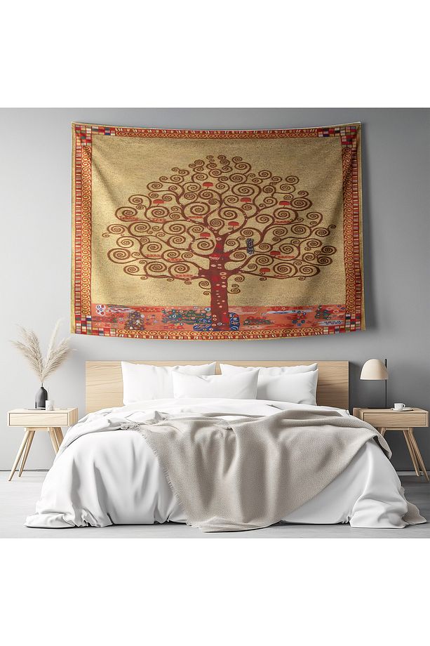 Gustav Klimt Yaşam Ağacı Desenli Duvar Örtüsü Duvar Halısı Tapestry - 4