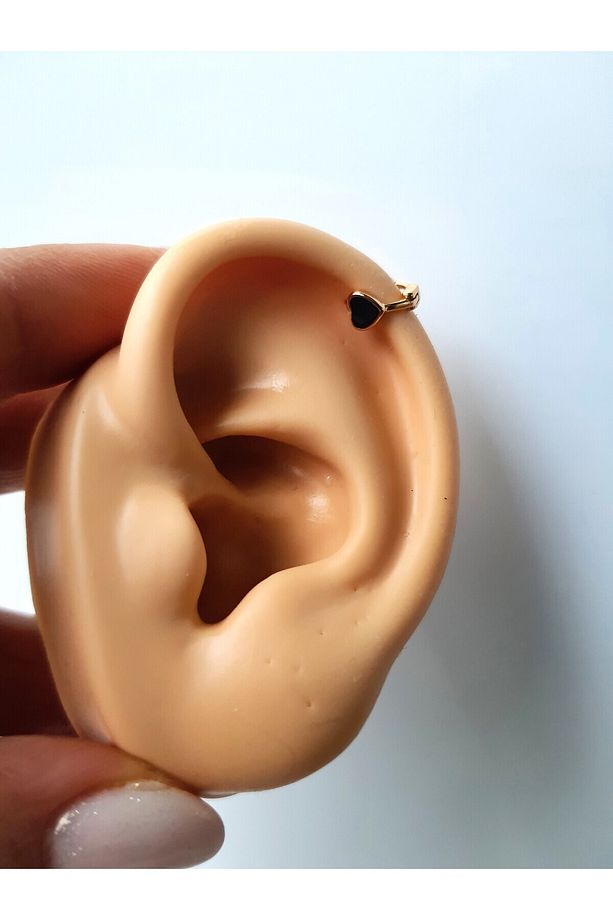 Aşk Kalp Gold Siyah Renk Çelik Tragus Helıx Lobe Piercing Tek Adet Gönderilir - 2