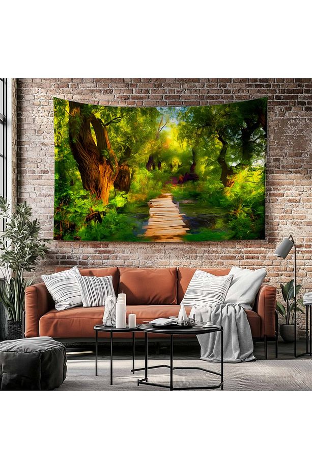 Yeşil Orman Yolu Manzara Desenli Duvar Örtüsü Duvar Halısı Tapestry - 5