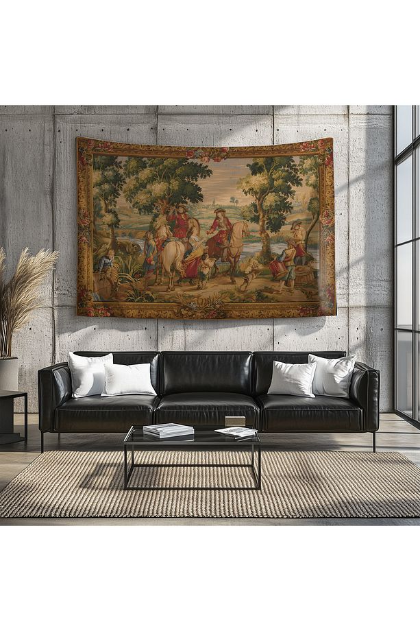 Vintage Fransız Retro Av Desenli Duvar Örtüsü Duvar Halısı Tapestry - 8