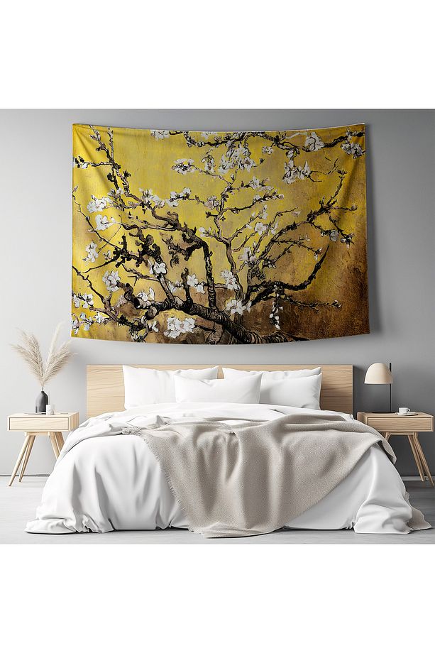 Van Gogh Sarı  Badem Çiçekleri Desenli Duvar Örtüsü Duvar Halısı Tapestry - 3
