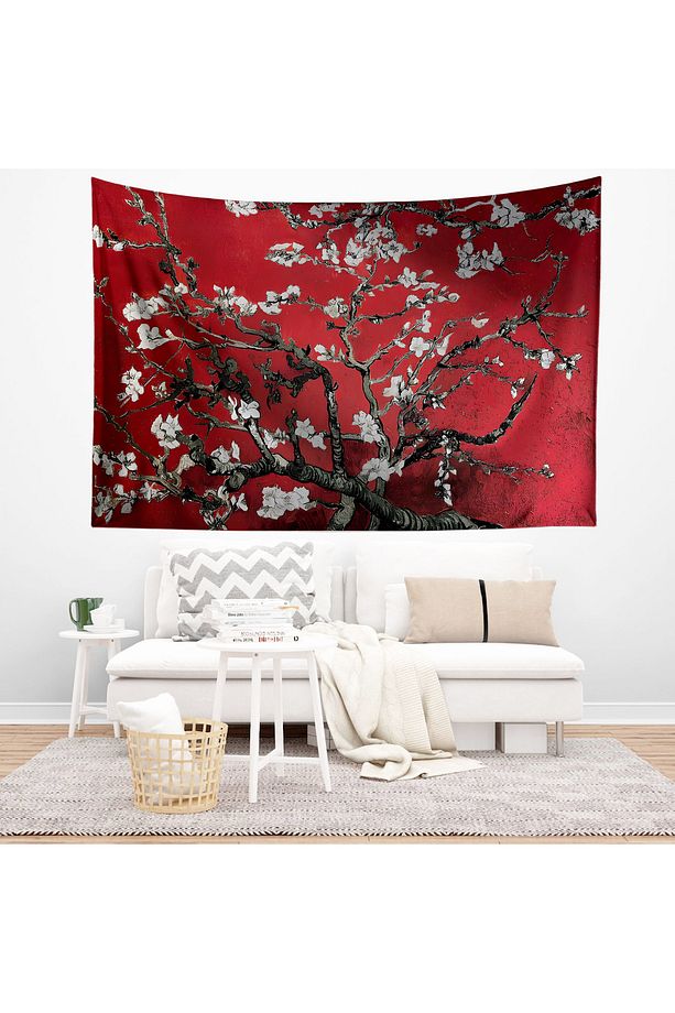 Van Gogh Kırmızı Badem Çiçekleri Desenli Duvar Örtüsü Duvar Halısı Tapestry - 2