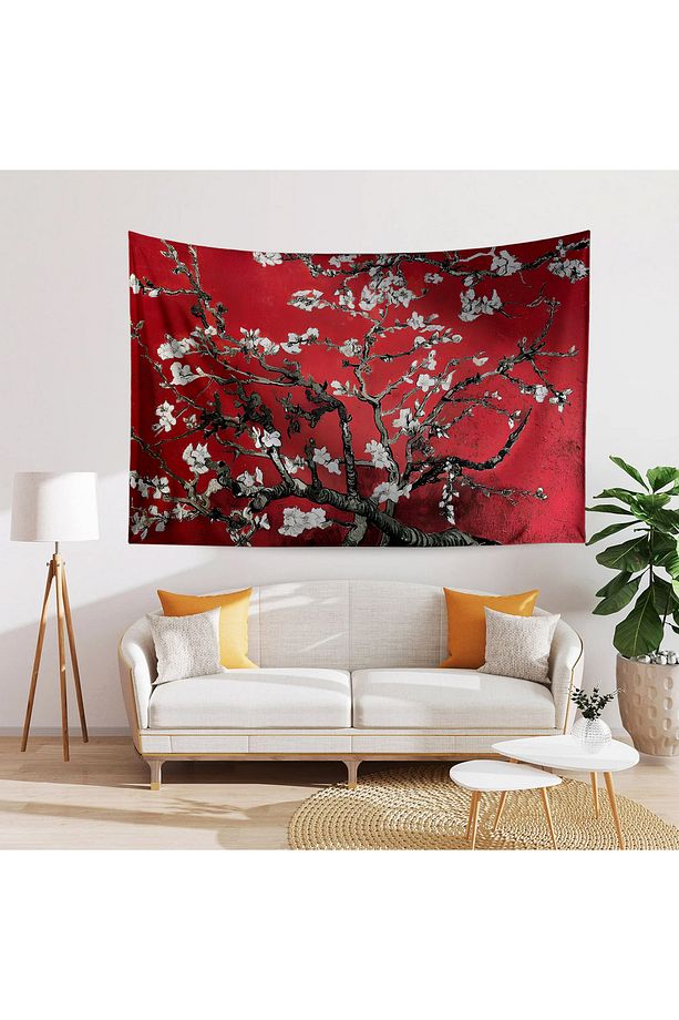 Van Gogh Kırmızı Badem Çiçekleri Desenli Duvar Örtüsü Duvar Halısı Tapestry - 1