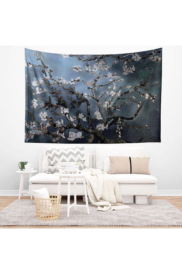 Van Gogh Mavi Badem Çiçekleri Desenli Duvar Örtüsü Duvar Halısı Tapestry - 2