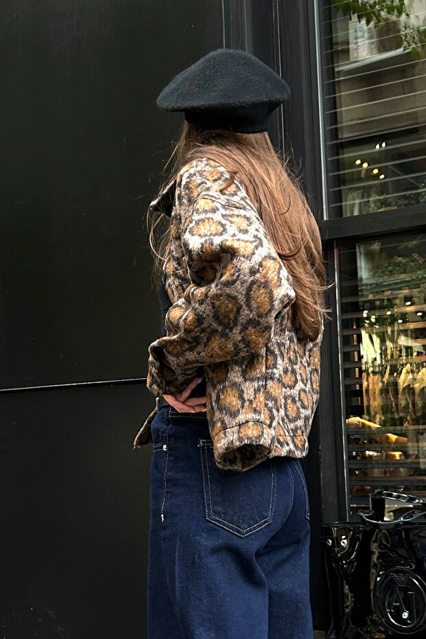 سترة قصيرة بنمط الفهد - أسود - 7