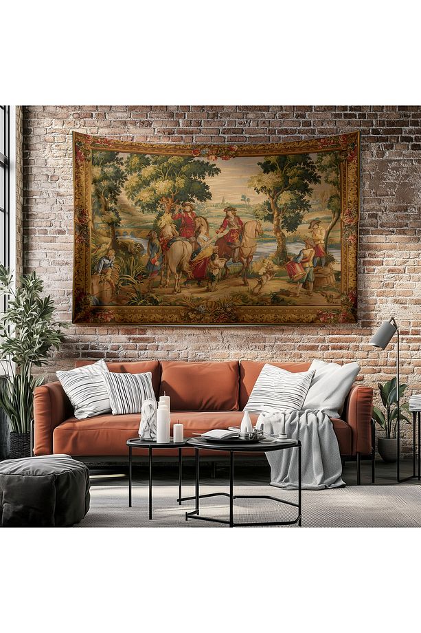 Vintage Fransız Retro Av Desenli Duvar Örtüsü Duvar Halısı Tapestry - 7