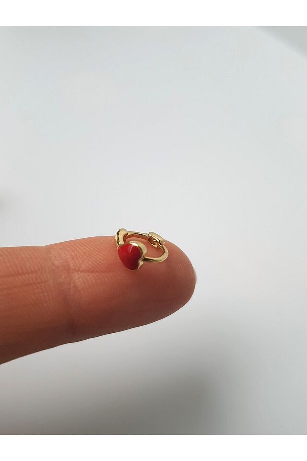 Aşk Kalp Kırmızı Gold Renk Çelik Tragus Helıx Lobe Piercing Tek Adet - 1