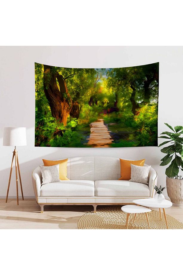 Yeşil Orman Yolu Manzara Desenli Duvar Örtüsü Duvar Halısı Tapestry - 1